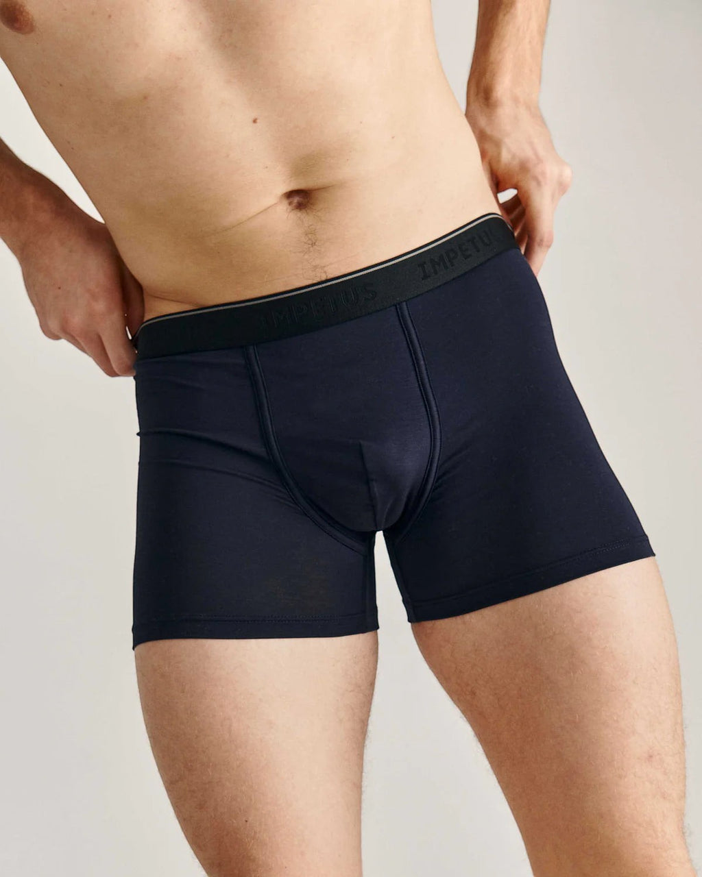 Maison Sarava navy blue cotton blend boxer briefs with a comfortable elastic waistband and supportive fit.