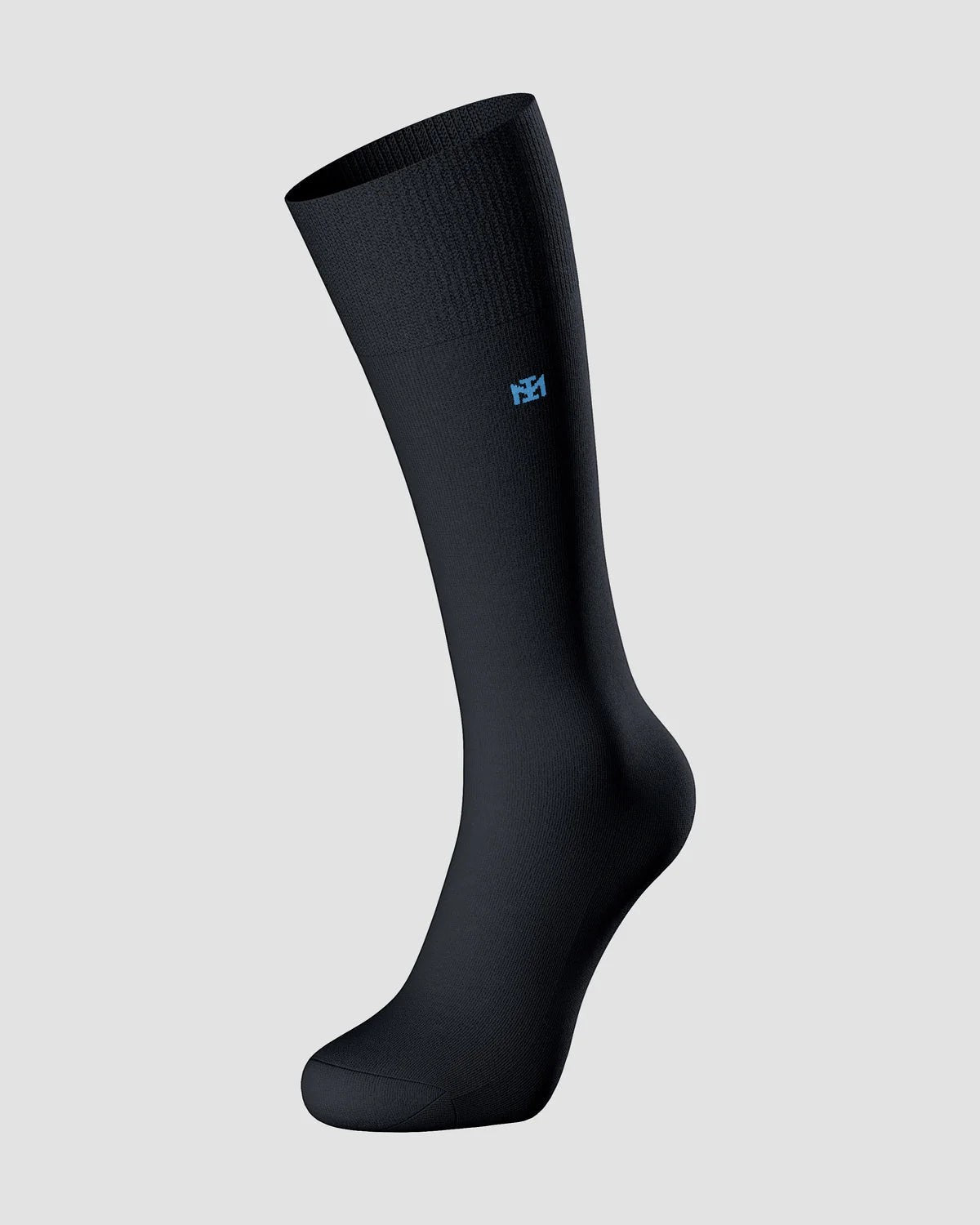 Maison Sarava dark navy blue cotton blend socks with embroidered logo detail. One size 40/46.