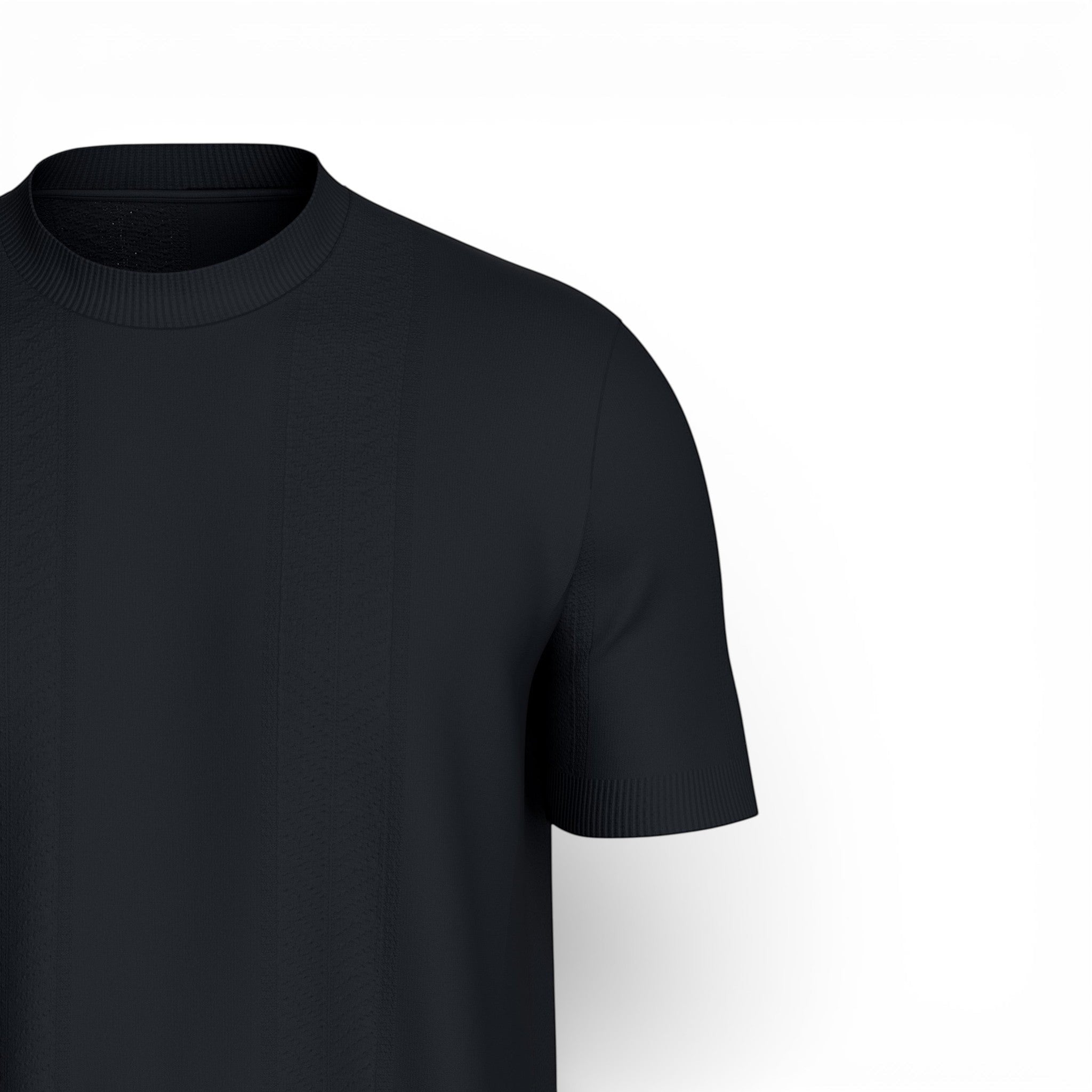 Maison Sarava men's dark navy short-sleeved t-shirt in soft, lightweight Lyocell Cotton with a ribbed round neckline.