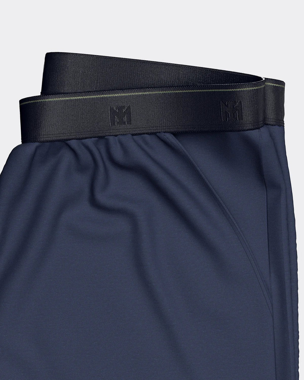 Maison Sarava navy blue TENCEL™ Modal lounge shorts with elastic waistband featuring the brand logo.