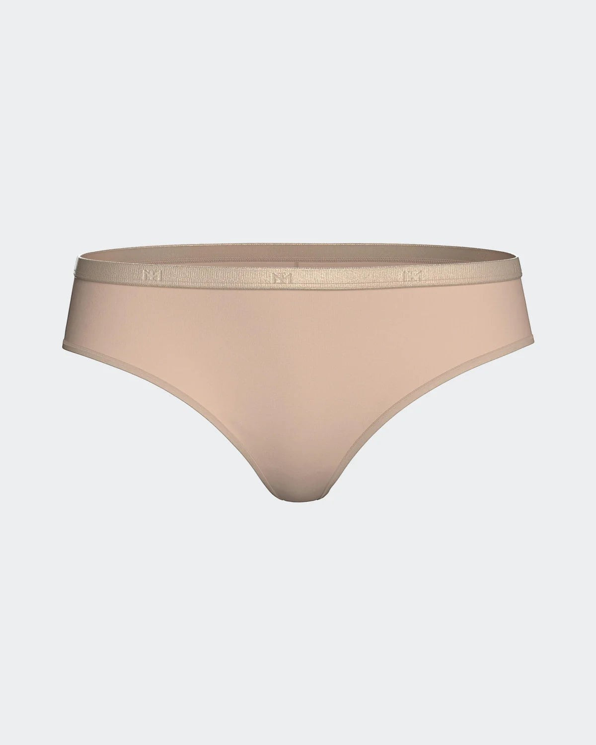 Maison Sarava women's nude lyocell thong with elasticated waistband featuring subtle branding.