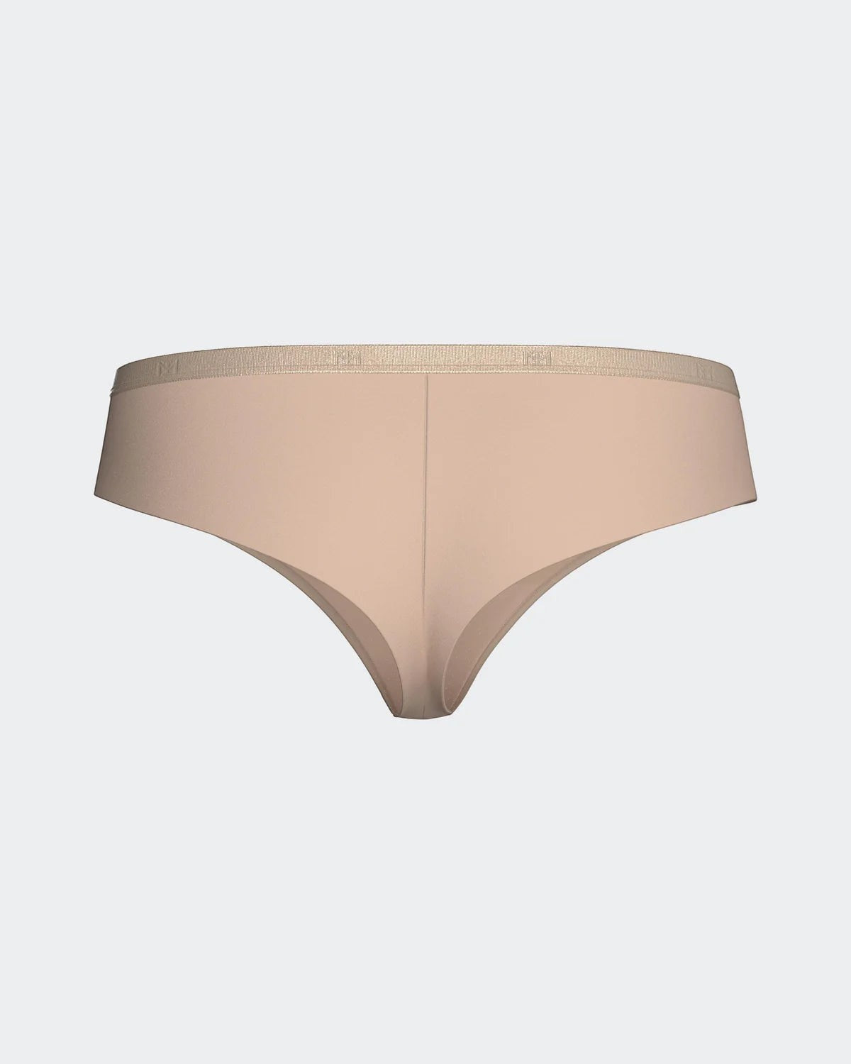 Maison Sarava women's nude thong in soft Lyocell with an elasticated waistband featuring subtle branding.