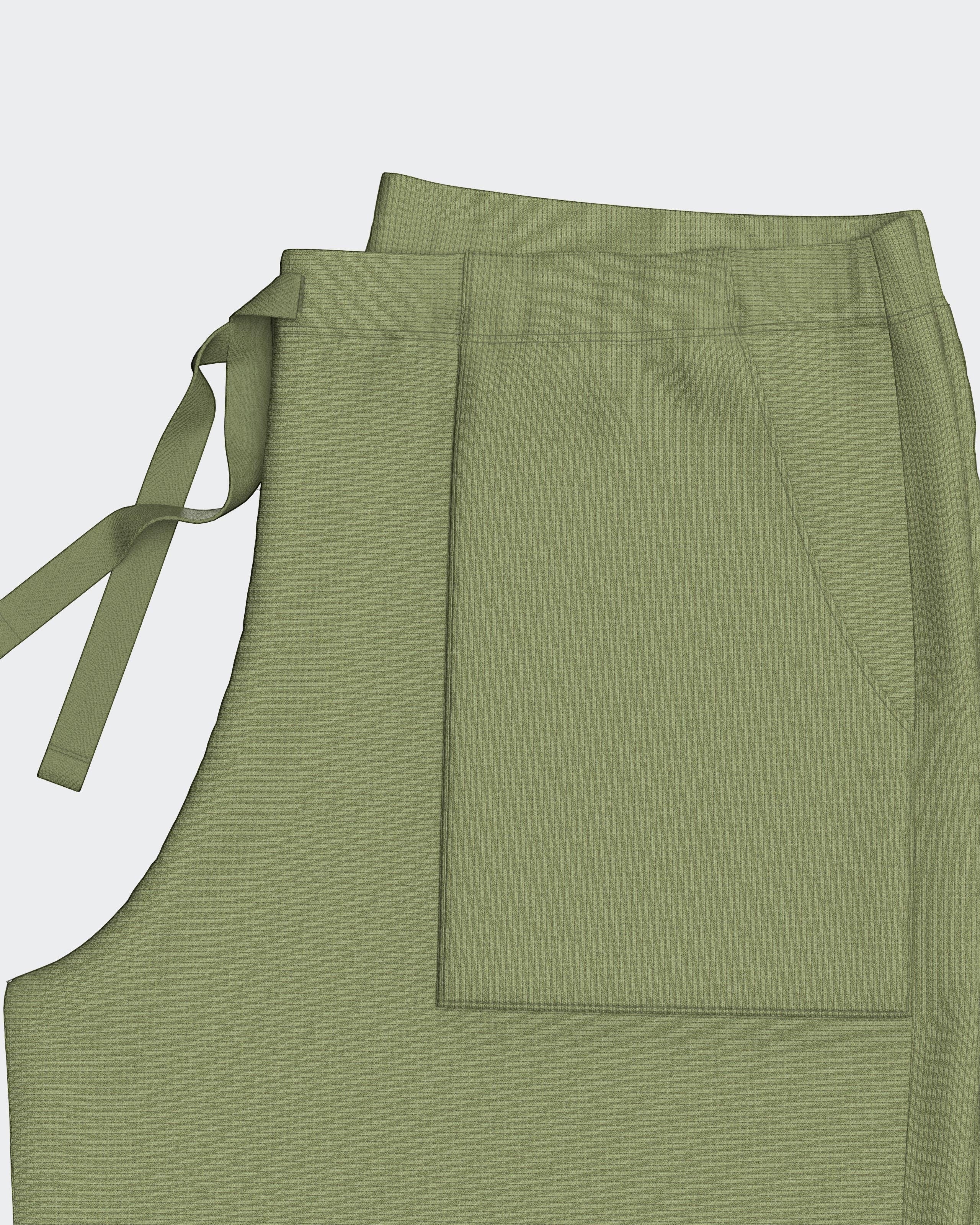 Maison Sarava women's relaxed fit olive green textured knit shorts with side pockets and a tie waist. Made from TENCEL™ Modal.