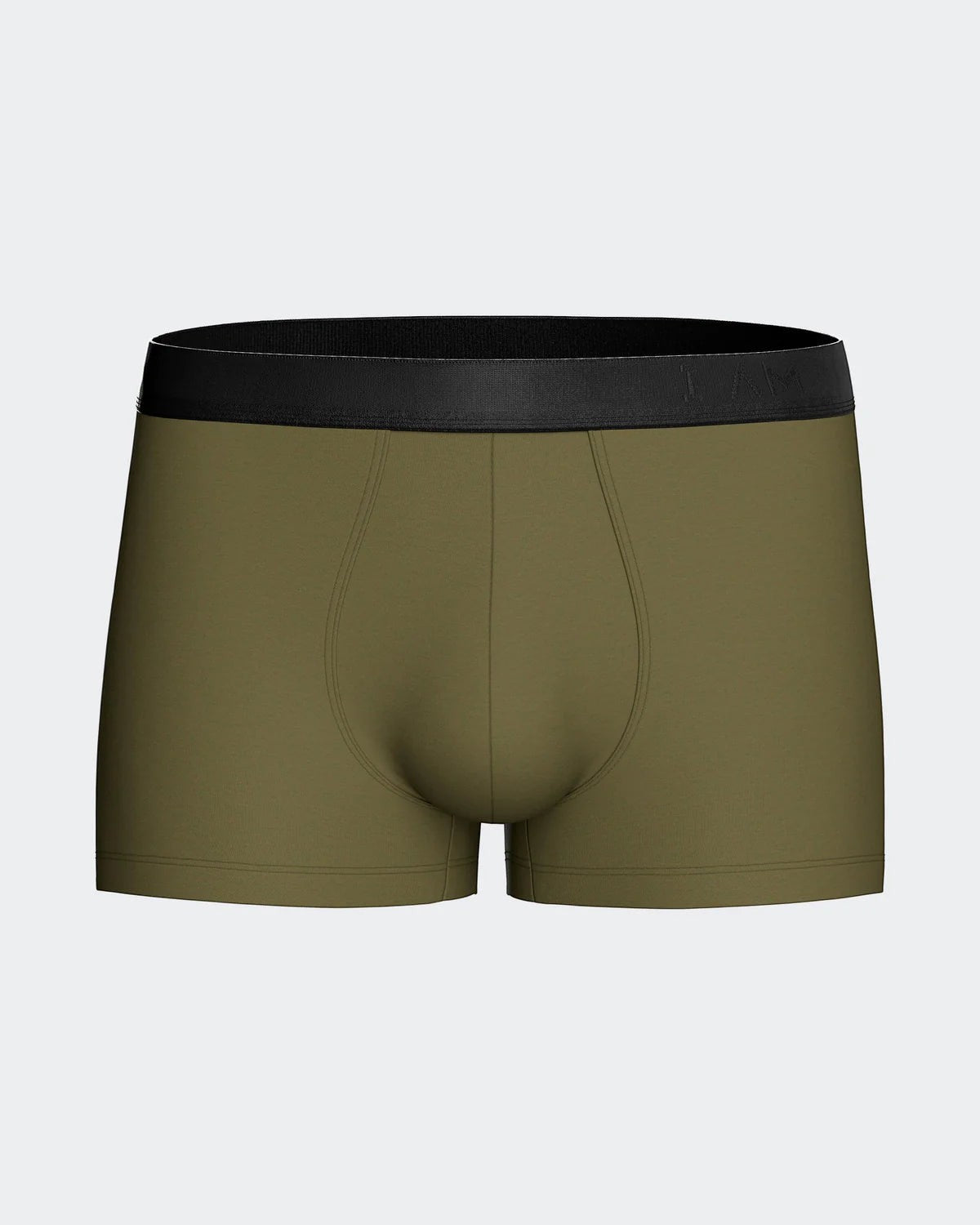 Maison Sarava men's olive green lyocell boxer briefs with black elastic waistband.