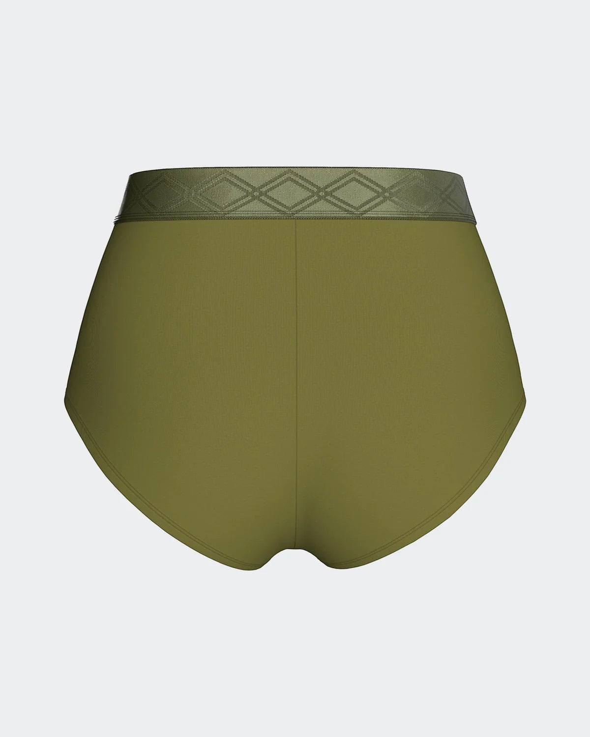 Maison Sarava women's high-waisted briefs in olive green Lyocell with a decorative satin elastic waistband.