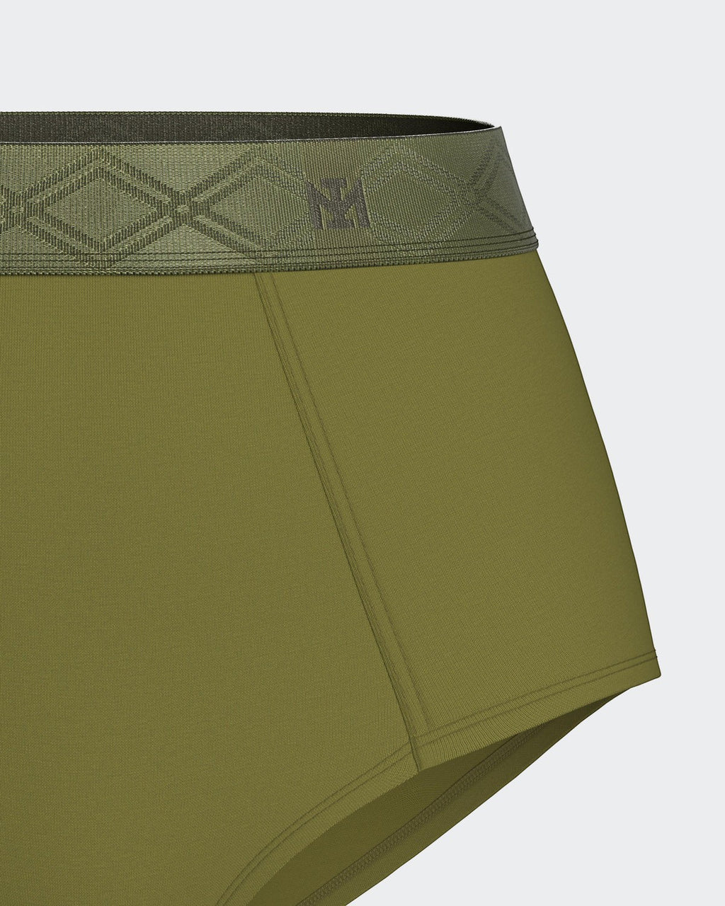 Maison Sarava women's high-waisted briefs in olive green Lyocell with a patterned satin elastic waistband.