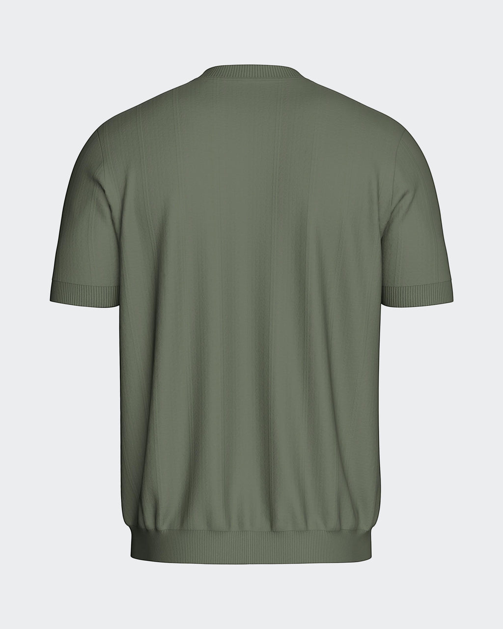 Maison Sarava men's olive green short sleeve Lyocell t-shirt with ribbed crew neck and hem.