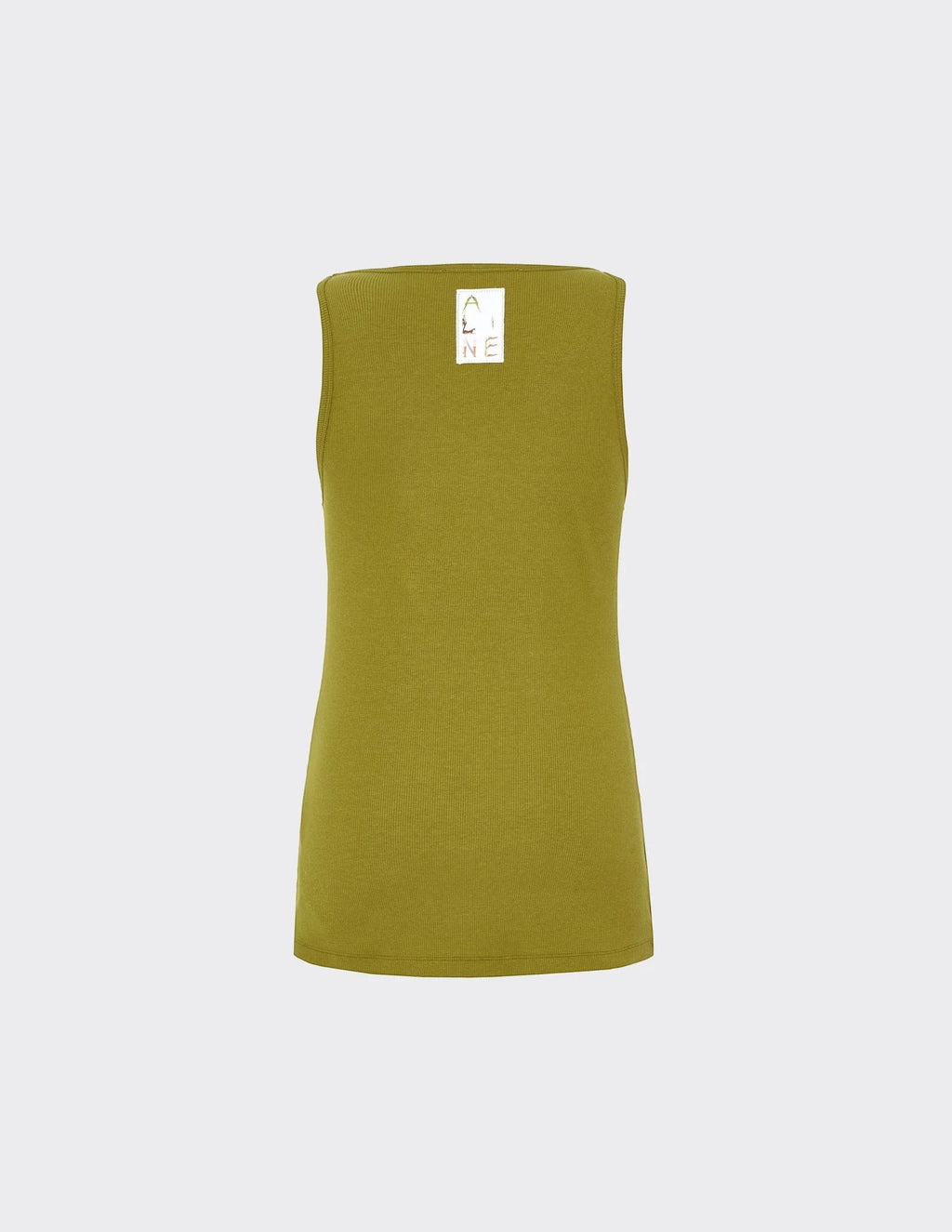 Maison Sarava women's olive green ribbed jersey tank top with square neckline and form-fitting silhouette.