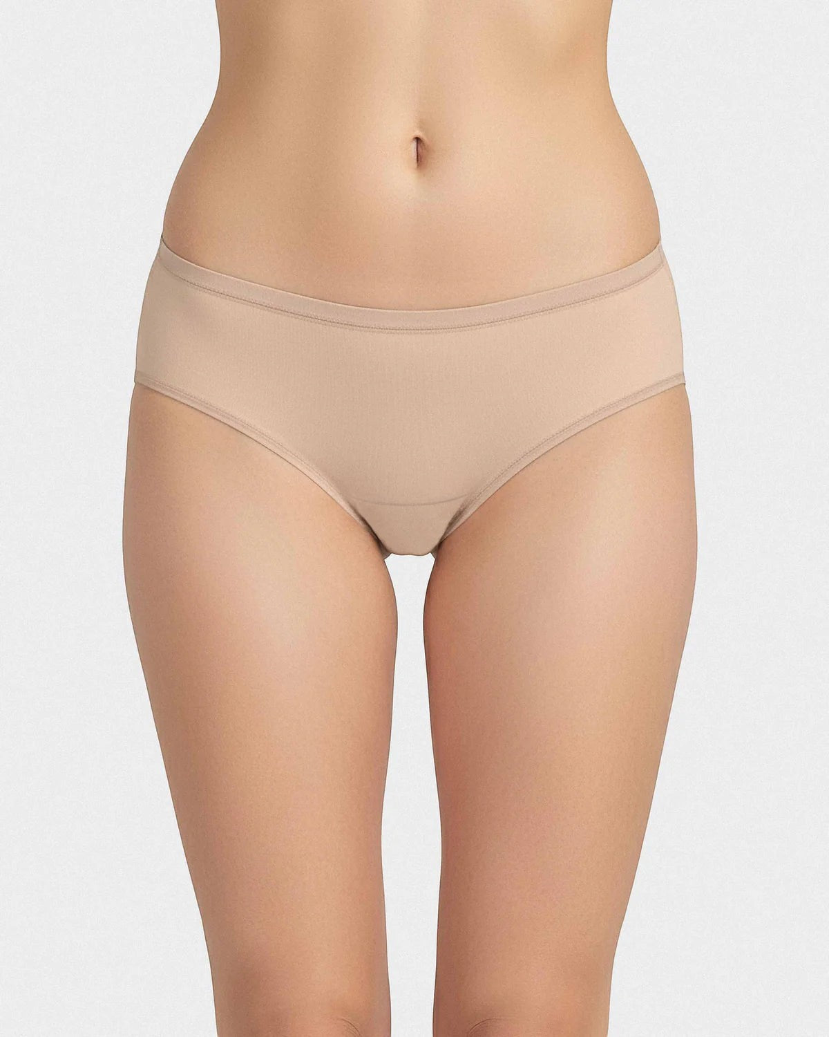 Maison Sarava light-flow period underwear brief in beige. Regular waist, comfortable and thin for daily use.