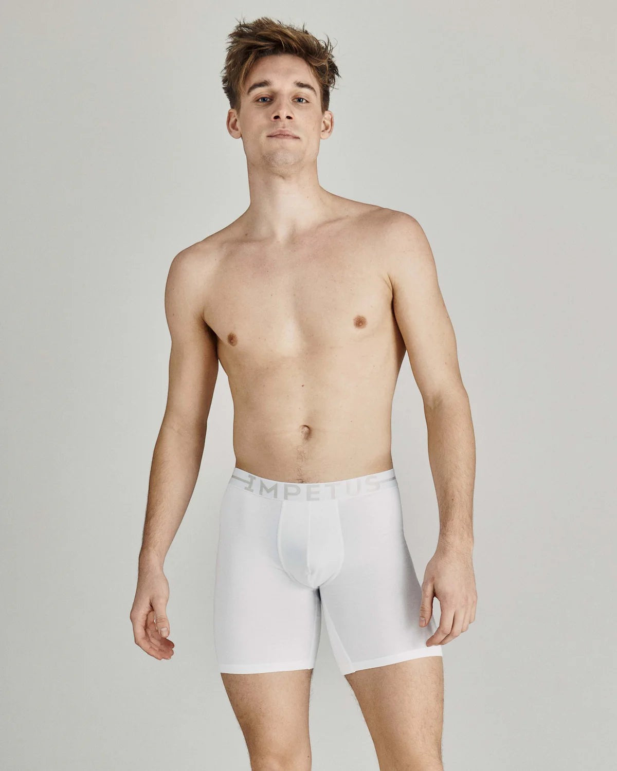 Maison Sarava white cotton stretch long boxer briefs with elastic waistband and comfortable crotch design.
