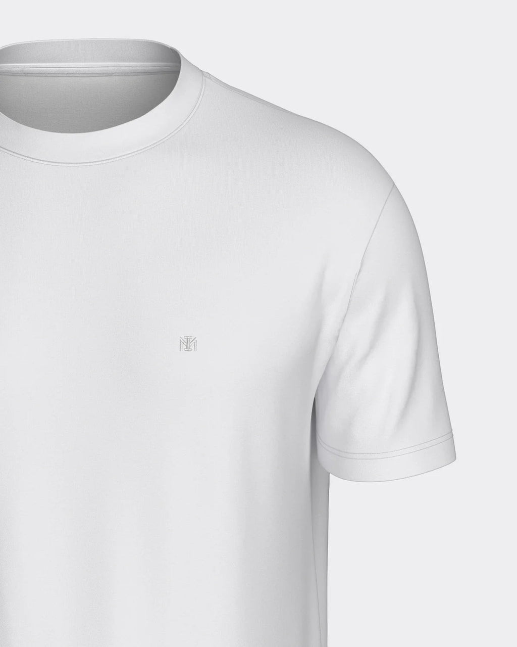 Maison Sarava men's white cotton t-shirt with round neck and subtle chest embroidery.