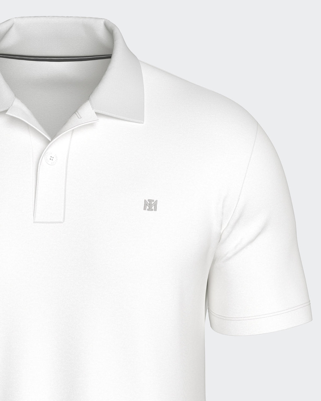 Maison Sarava white short sleeve polo shirt with embroidered logo and two-button placket.