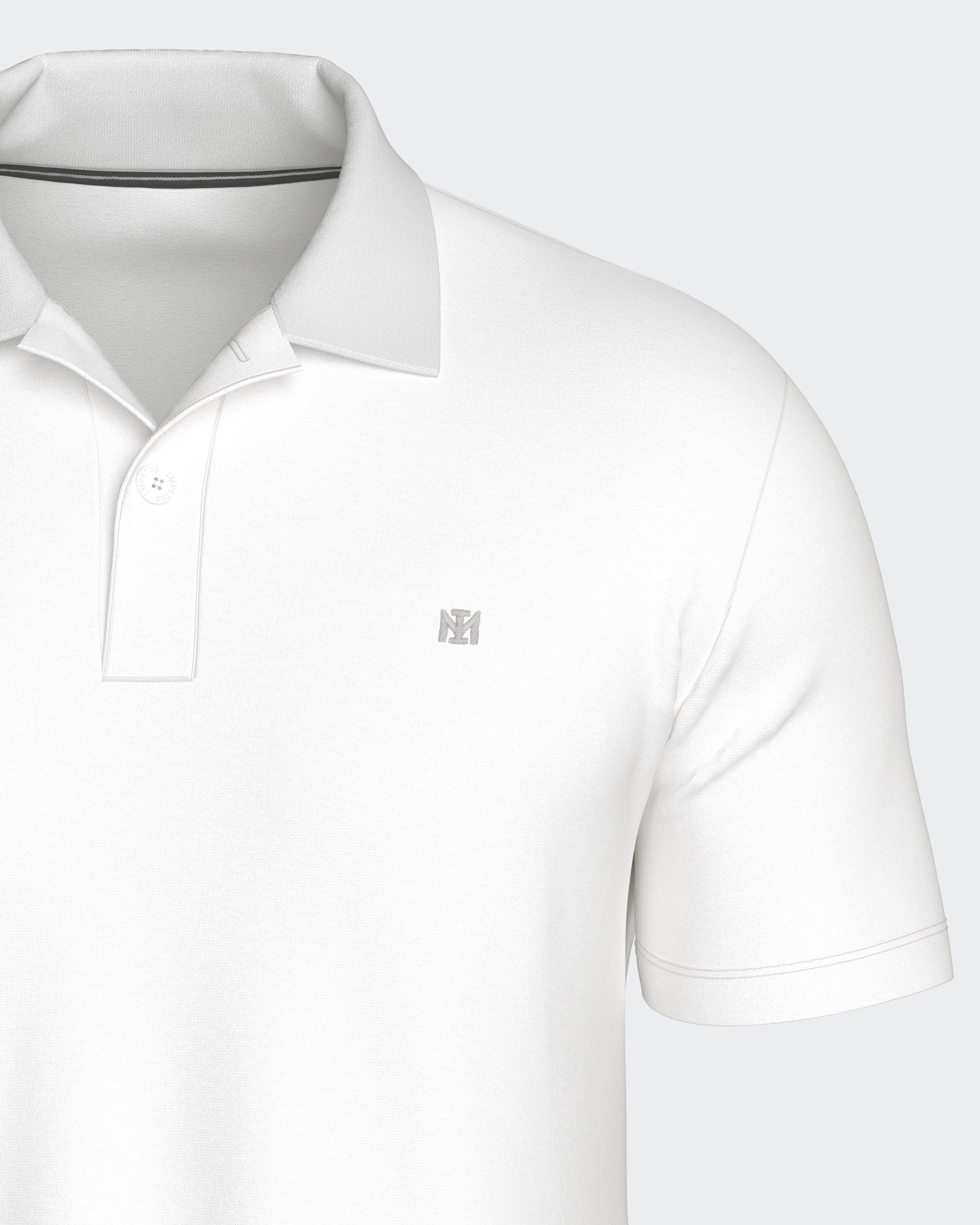 Maison Sarava white short sleeve polo shirt with embroidered logo and two-button placket.