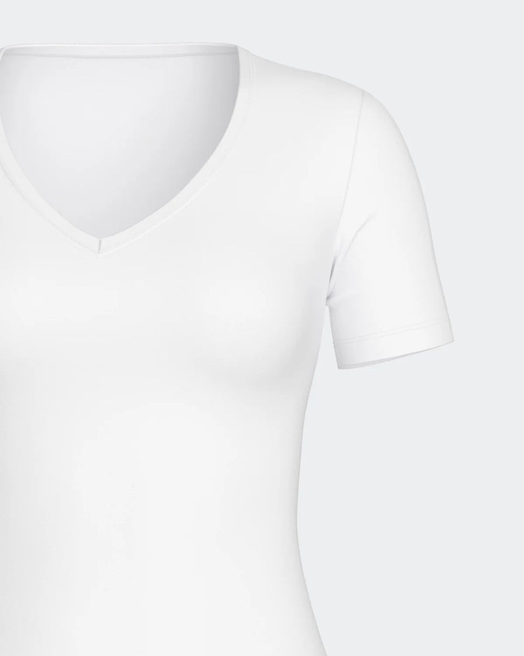 Maison Sarava white V-neck t-shirt made from a cotton and viscose blend with Outlast® technology for temperature regulation.