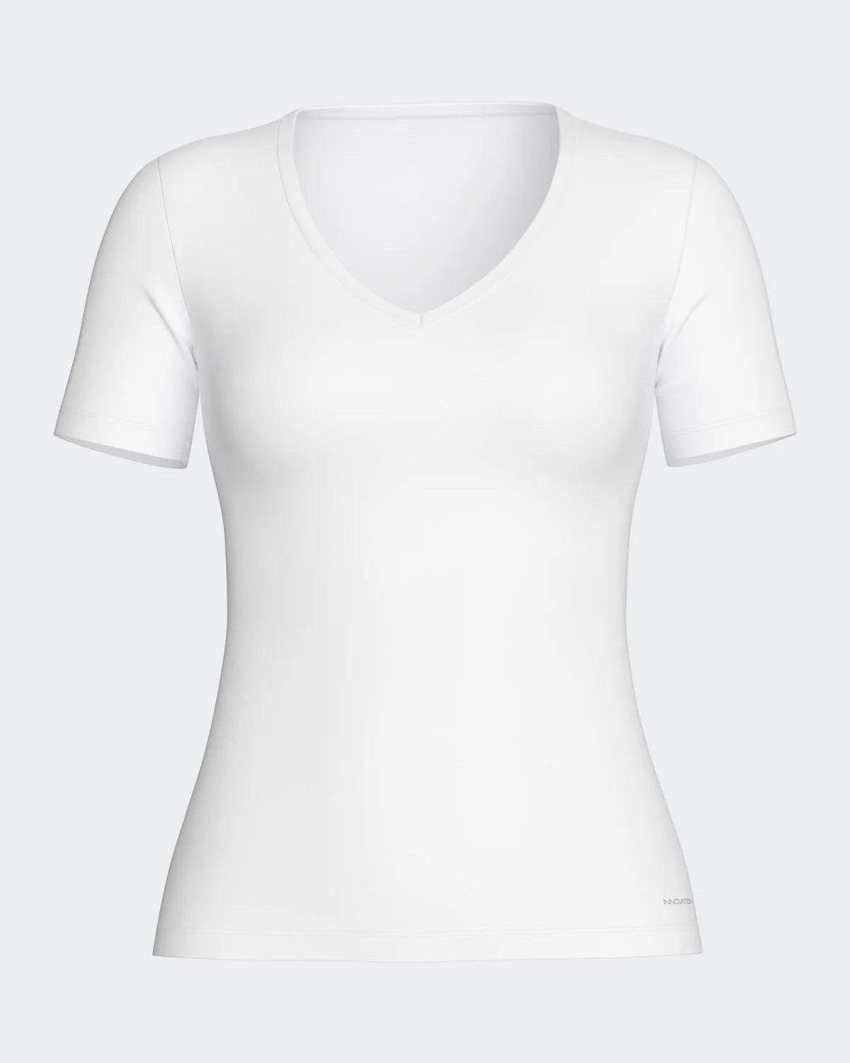 Maison Sarava white V-neck t-shirt made from cotton and viscose with Outlast® Adaptive Comfort® technology for temperature regulation.