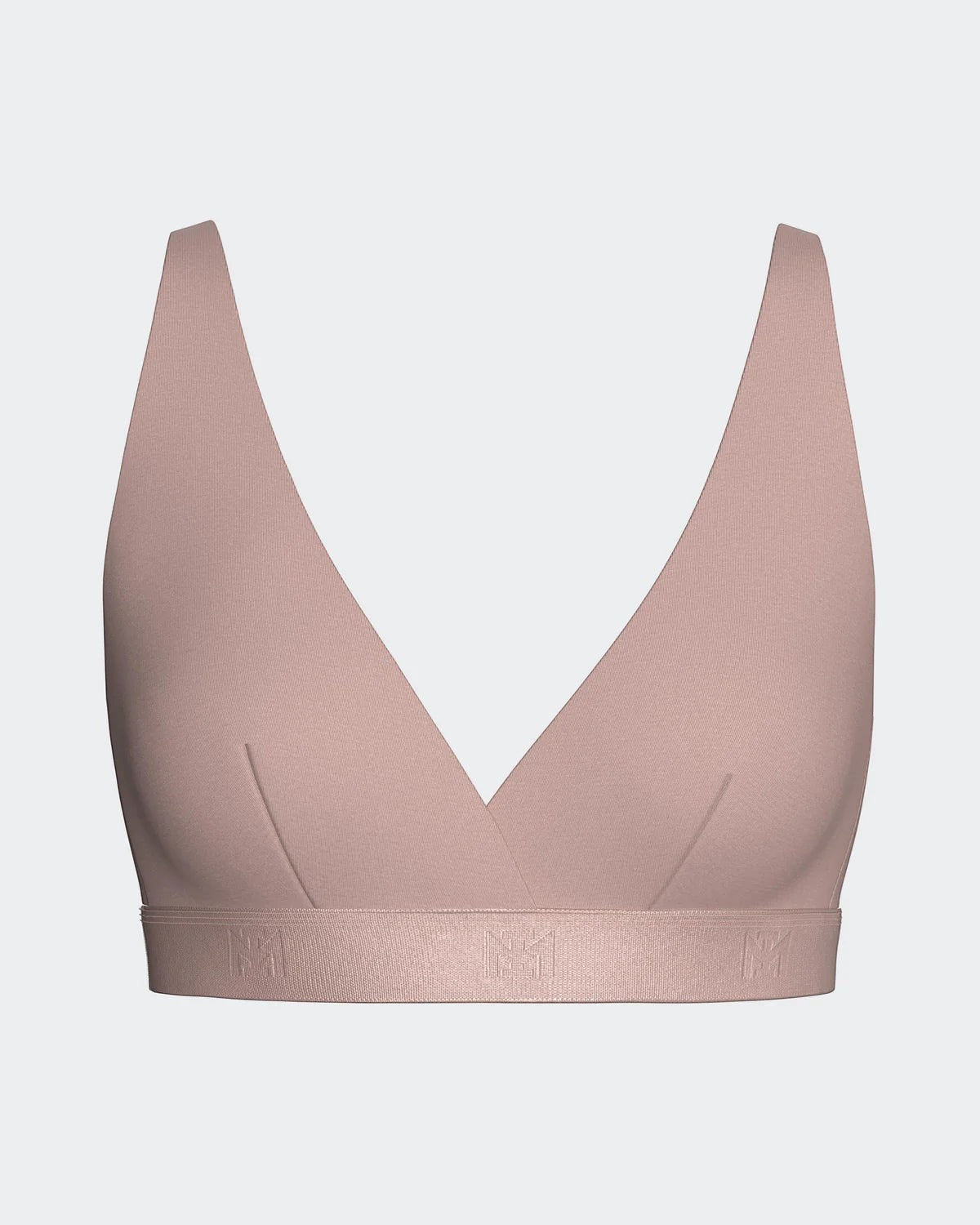 Maison Sarava women's dusty rose Lyocell triangular bra with adjustable straps and branded band.