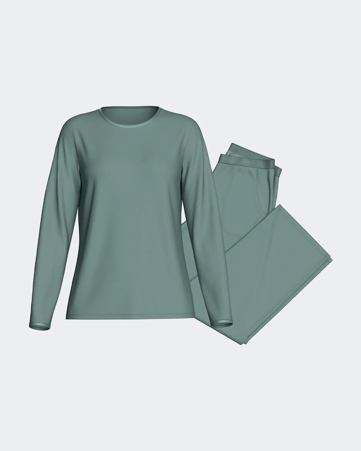 Maison Sarava women's sage green modal long sleeve lounge set with side pockets and satin waistband.