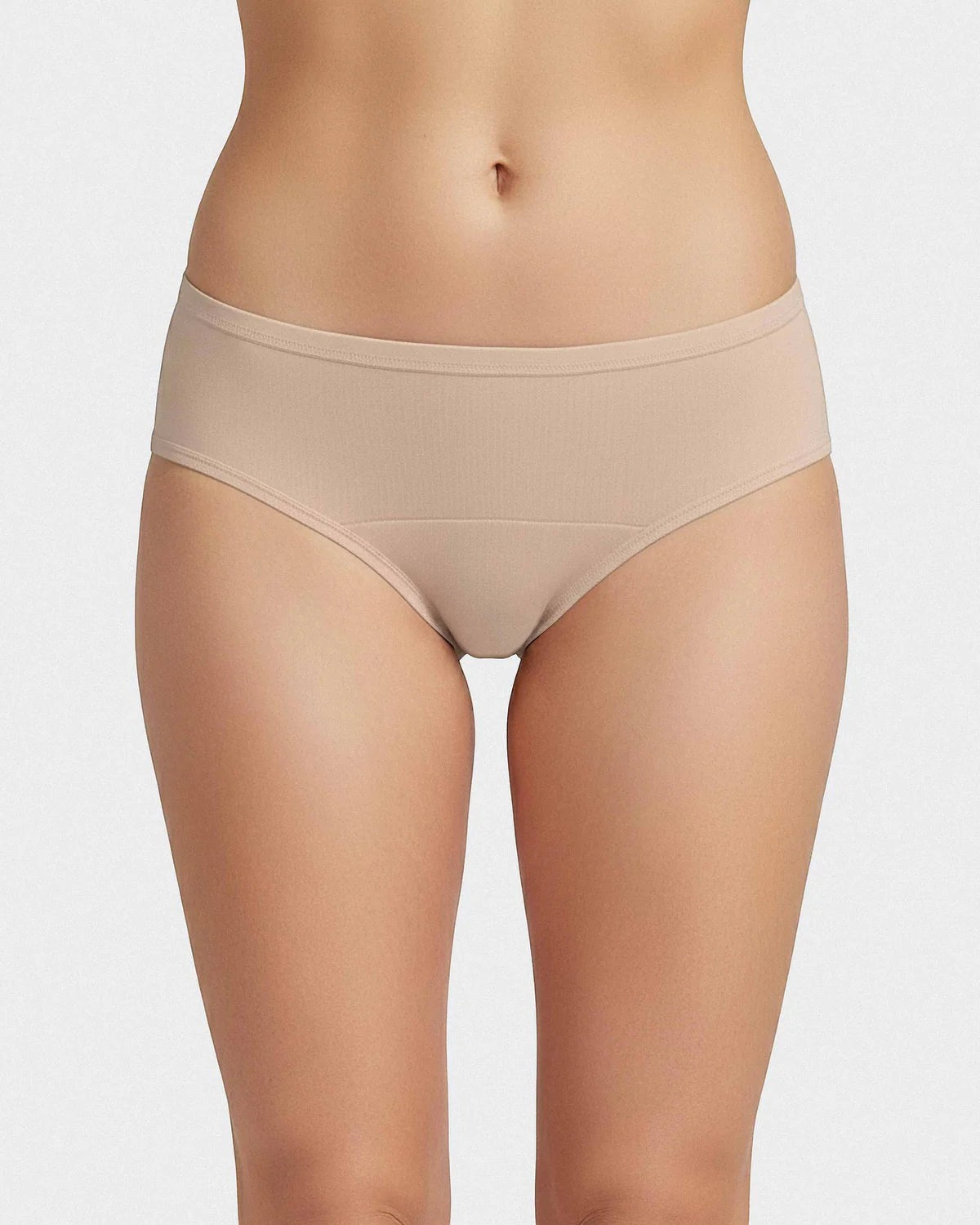 Maison Sarava women's beige regular-waist light-flow period underwear, made from soft, hypoallergenic, washable fabric.