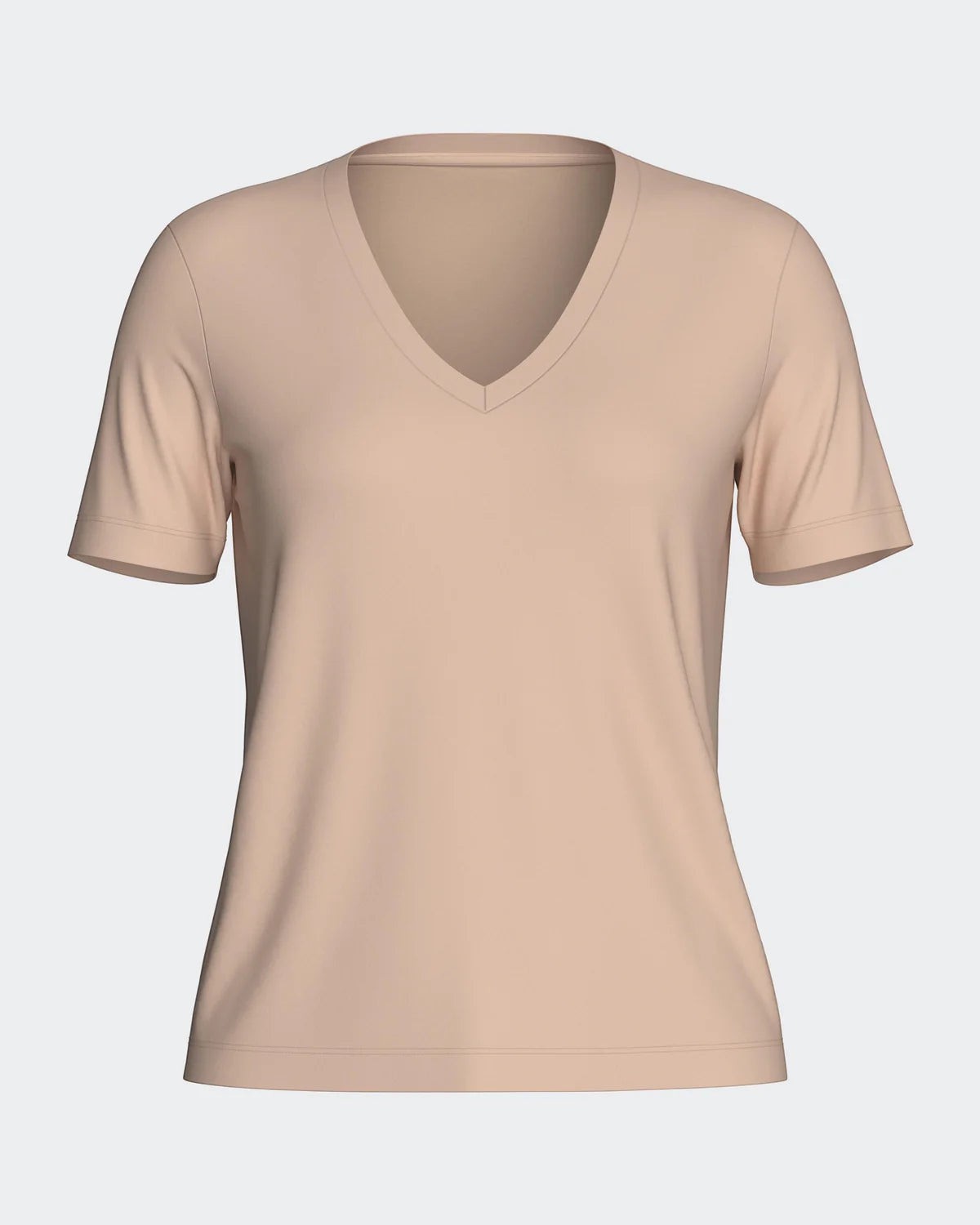 Maison Sarava women's soft premium TENCEL Lyocell V-neck t-shirt in a light beige hue.