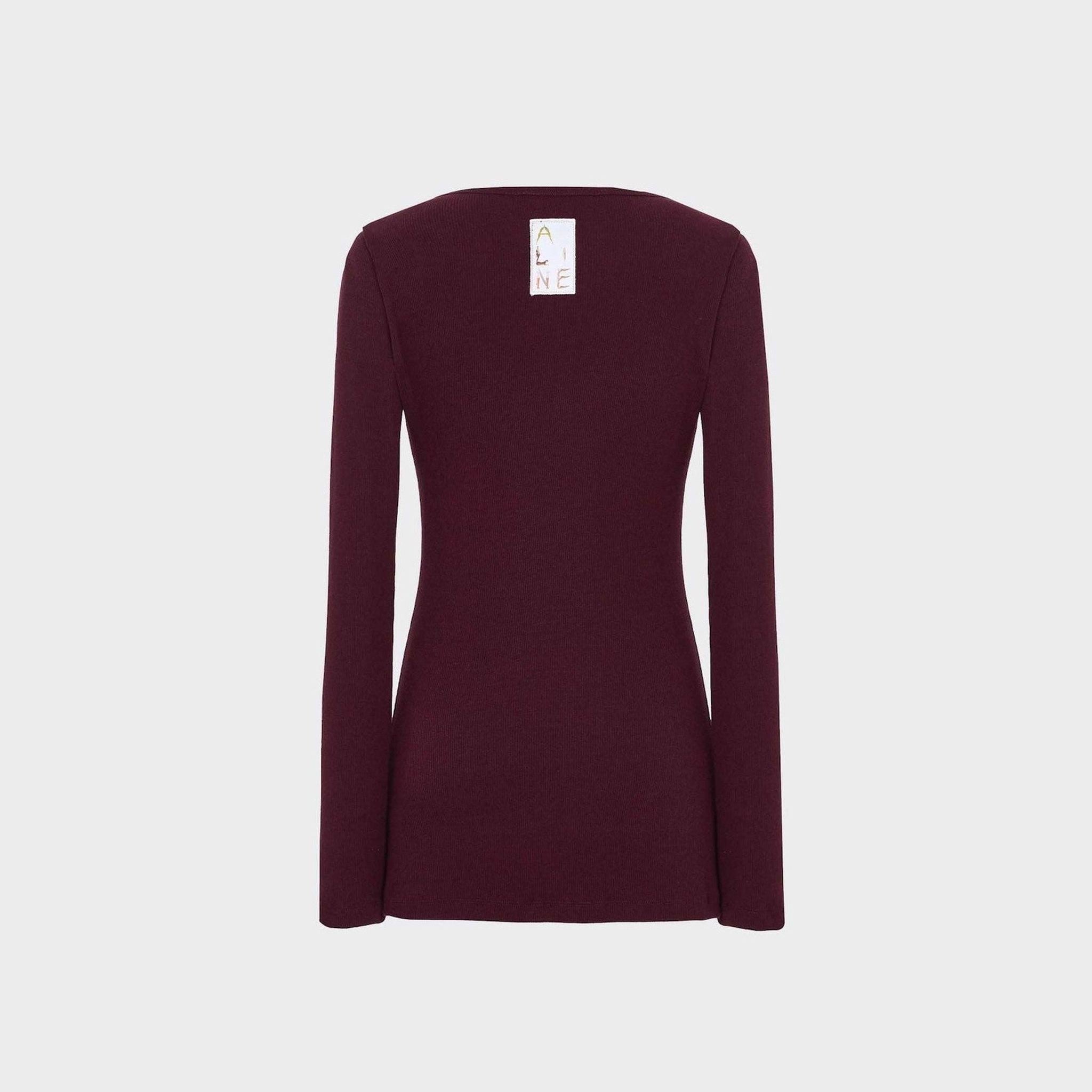 Women's Ribbed Henley Top in Windsor Wine — A Line Knitwear, Made in Europe | Maison Sarava